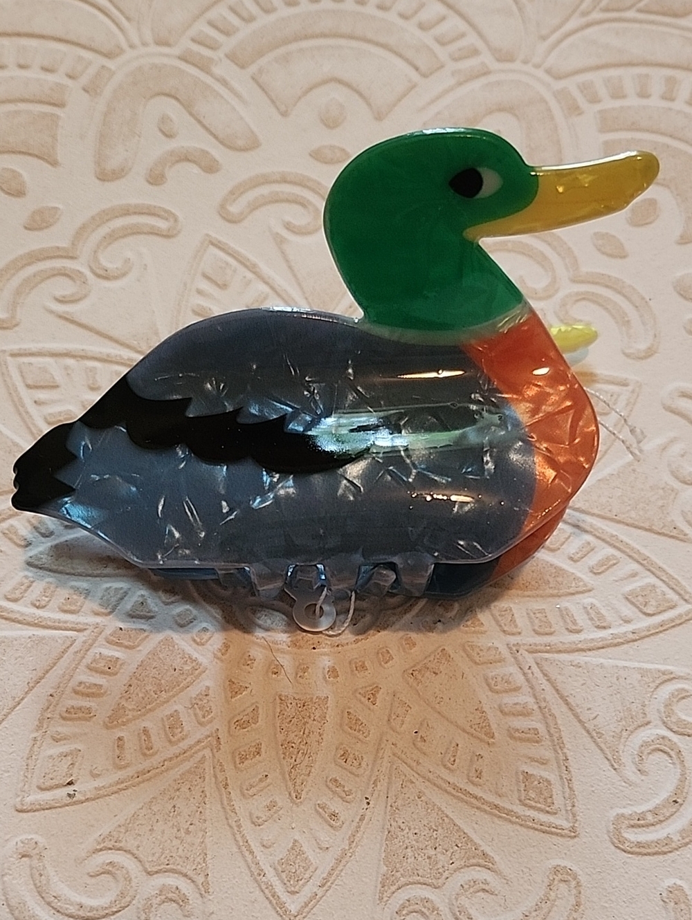 Duck-shaped Acrylic Hair Clip in Green, Yellow, Orange, Black, Gray